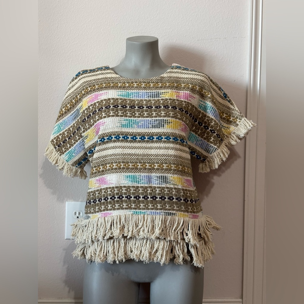 Ivy Jane All Over Embroidered Colorful Pattern Top with Fringe